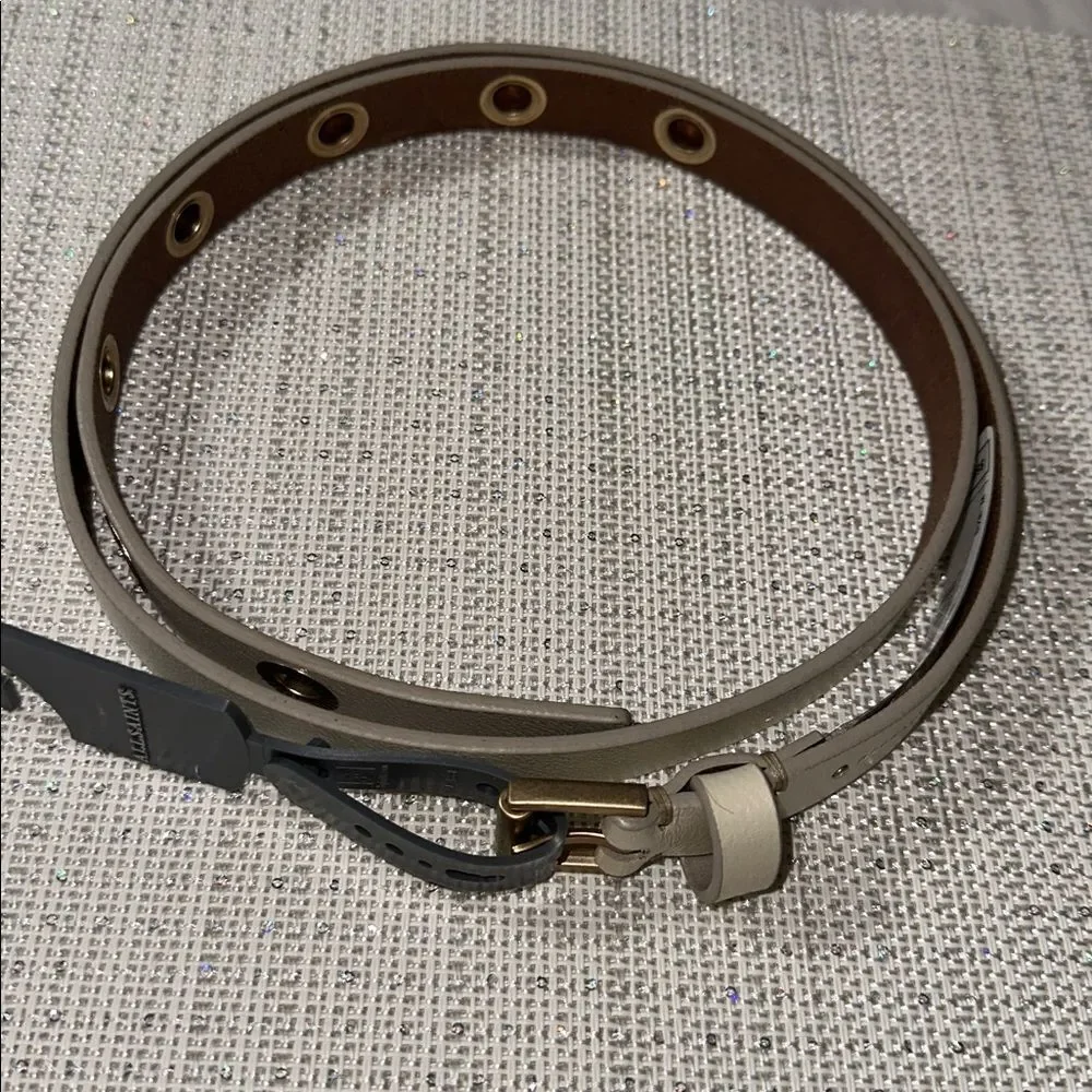 All Saints L-XL Ivory Genuine Leather Gold Tone Eyelet Belt